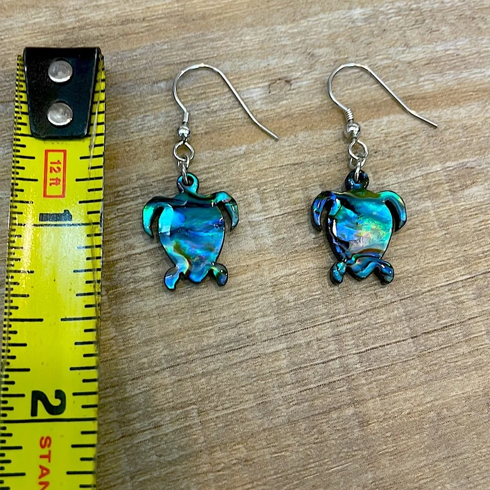 🪸 PAUA ABALONE SHELL TURTLE EARRINGS 🪸 Sterling Silver ✨🐢🪸🐚🧜🏼‍♀️✨ - Picture 3 of 3